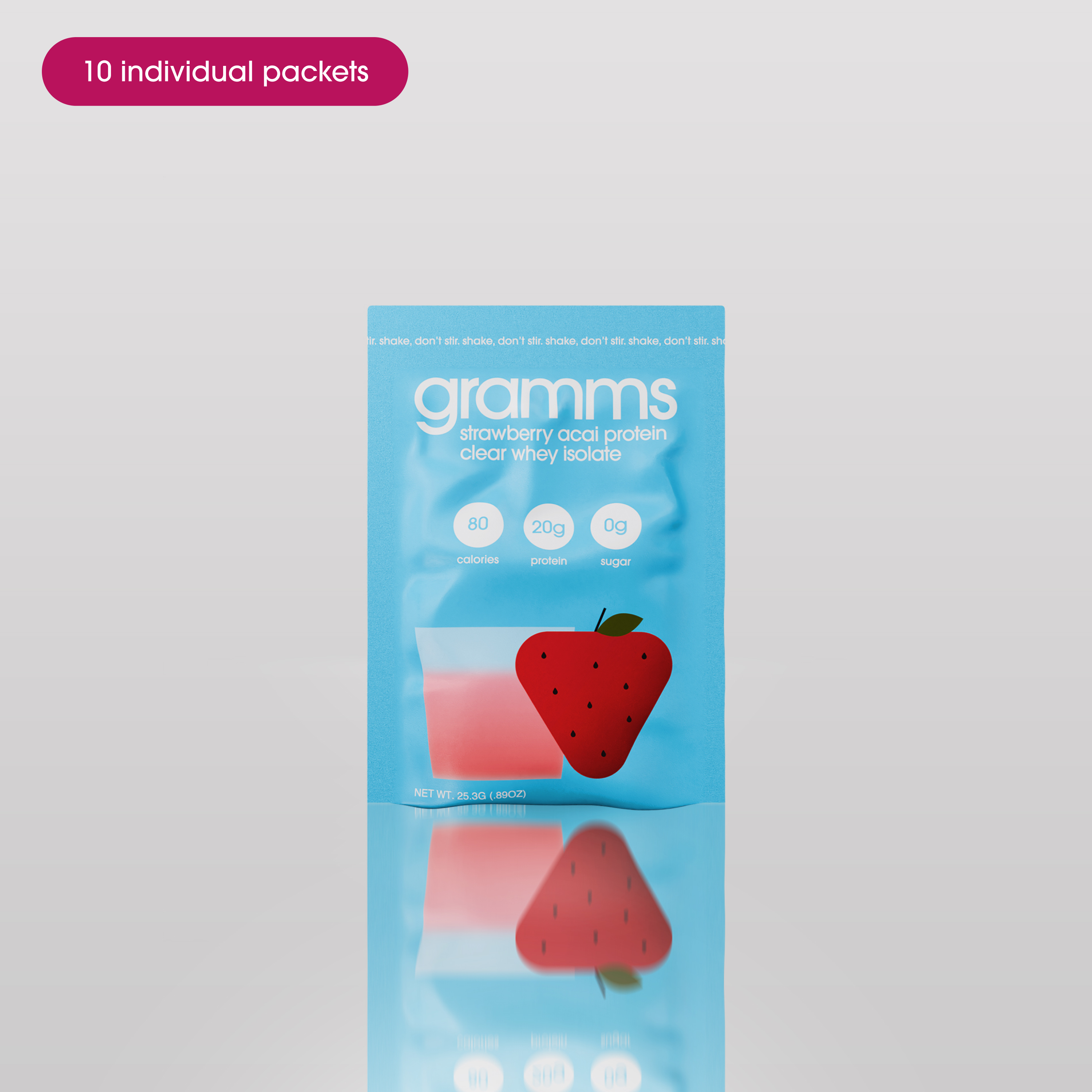 strawberry acai protein travel pack – clear whey | gramms